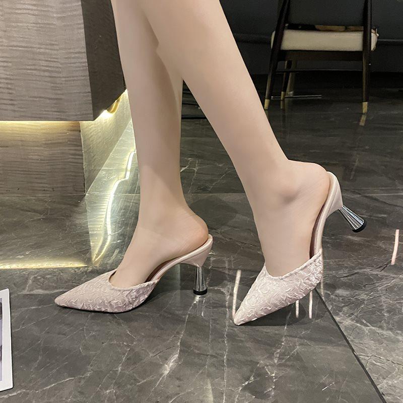 Half Drag Fashion Small Size New Trendy Cool Slippers Pointed Head Stiletto High Heels Spring and Summer 33 Versatile Muller Fitting Bag Head