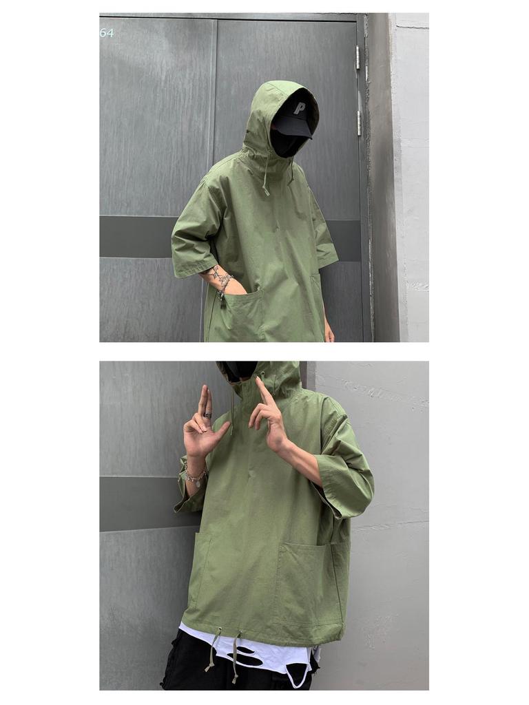 Men's Korean Retro Hong Kong Style Hooded Short-Sleeve Sweatshirt