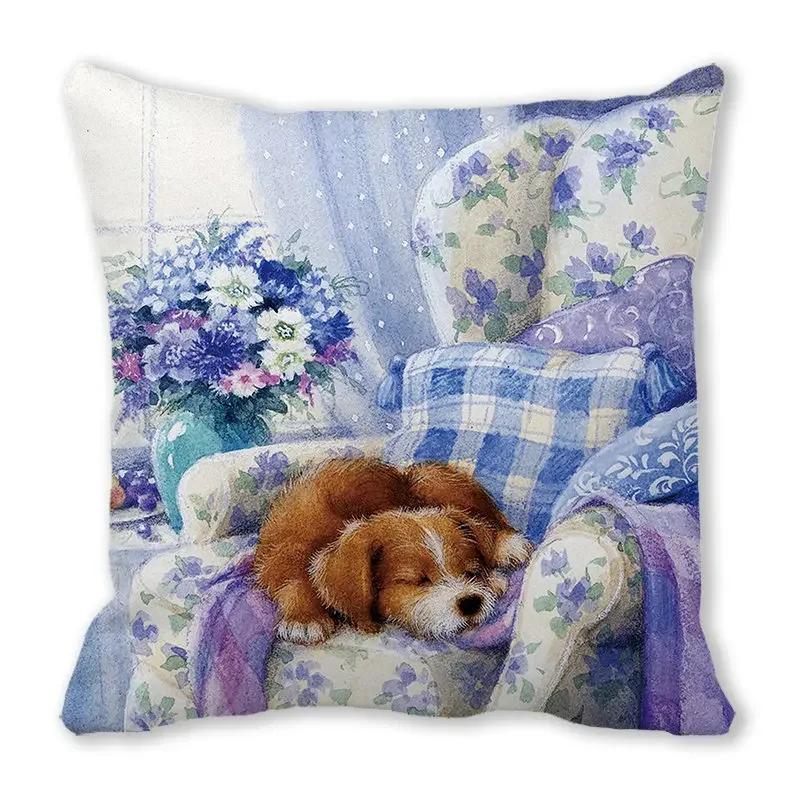 Home Decor Spring/Summer Pillowcase Animal Cat Dog Duck Sheep Print Cushion Cover Sofa Polyester  Funda De Almohada