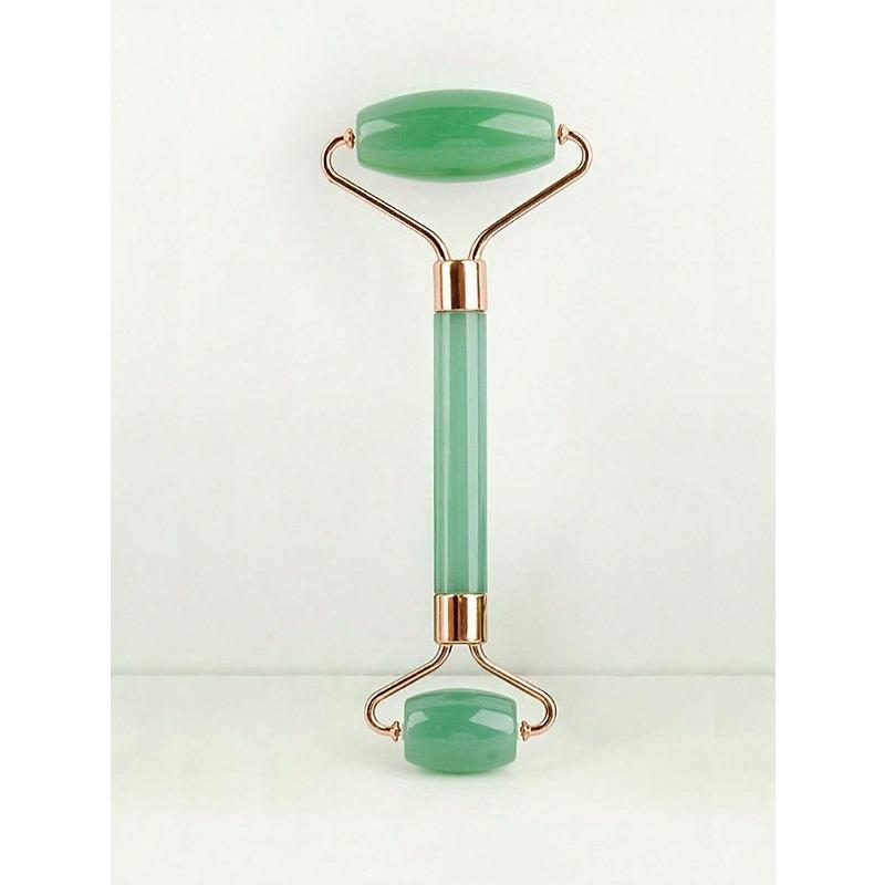 Set da 2 Pezzi per Massaggio Viso e Bellezza, Materiale Resina ABS, Rullo Massaggiante a Doppia Testa, Raschietto Triangolare, Set di Strumenti per Massaggio Gua Sha Corpo, Verde