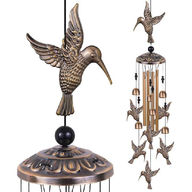 Solawindchime Outdoor Hummingbird Wind Chimes, Hummingbird Bronze Wind Chimes, Gift Wind Chime, Hummingbird Wind Bell Gifts for Women, for Home,