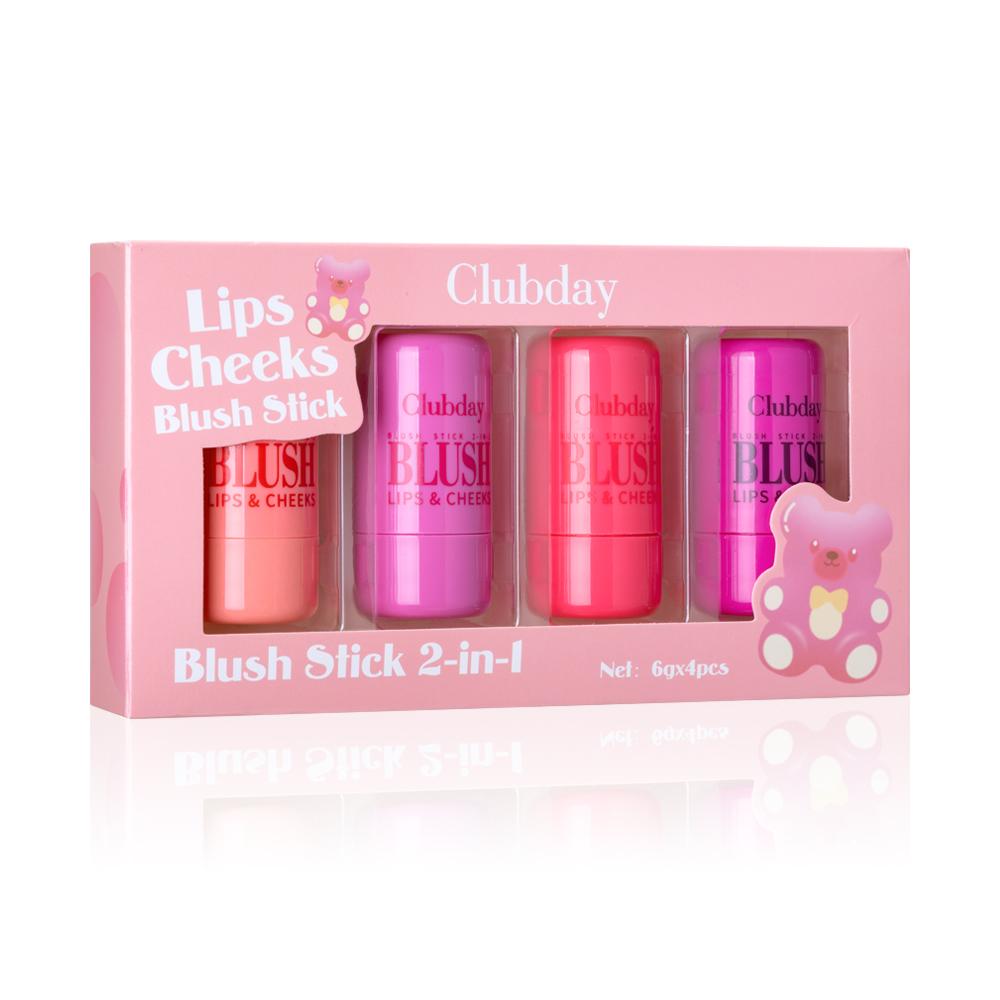 Clubday 4Pcs Jelly Blush Stick Set for Lips & Cheeks - 2-in-1 Multi-Use Cream Blush Set, Hydrating Sheer Dewy Glow Lip and Cheek Tint Kit 4pcs