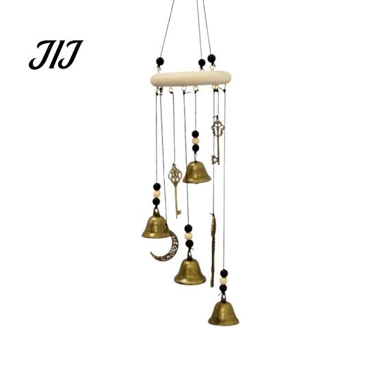 Crescent Moon Star Wall Art Witch Bell Wind Chime with Keys, Vintage Outside Hanging Chime, Small Metal Pendant Handmade Decorative for Patio,
