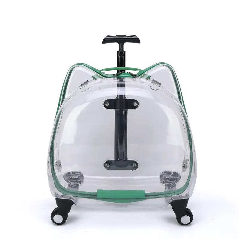Creative Transparent Cat Carrier Dual Ear Pet Travel Basket Telescopic Handle Pet Trolley Versatile Space Capsule Transport Case