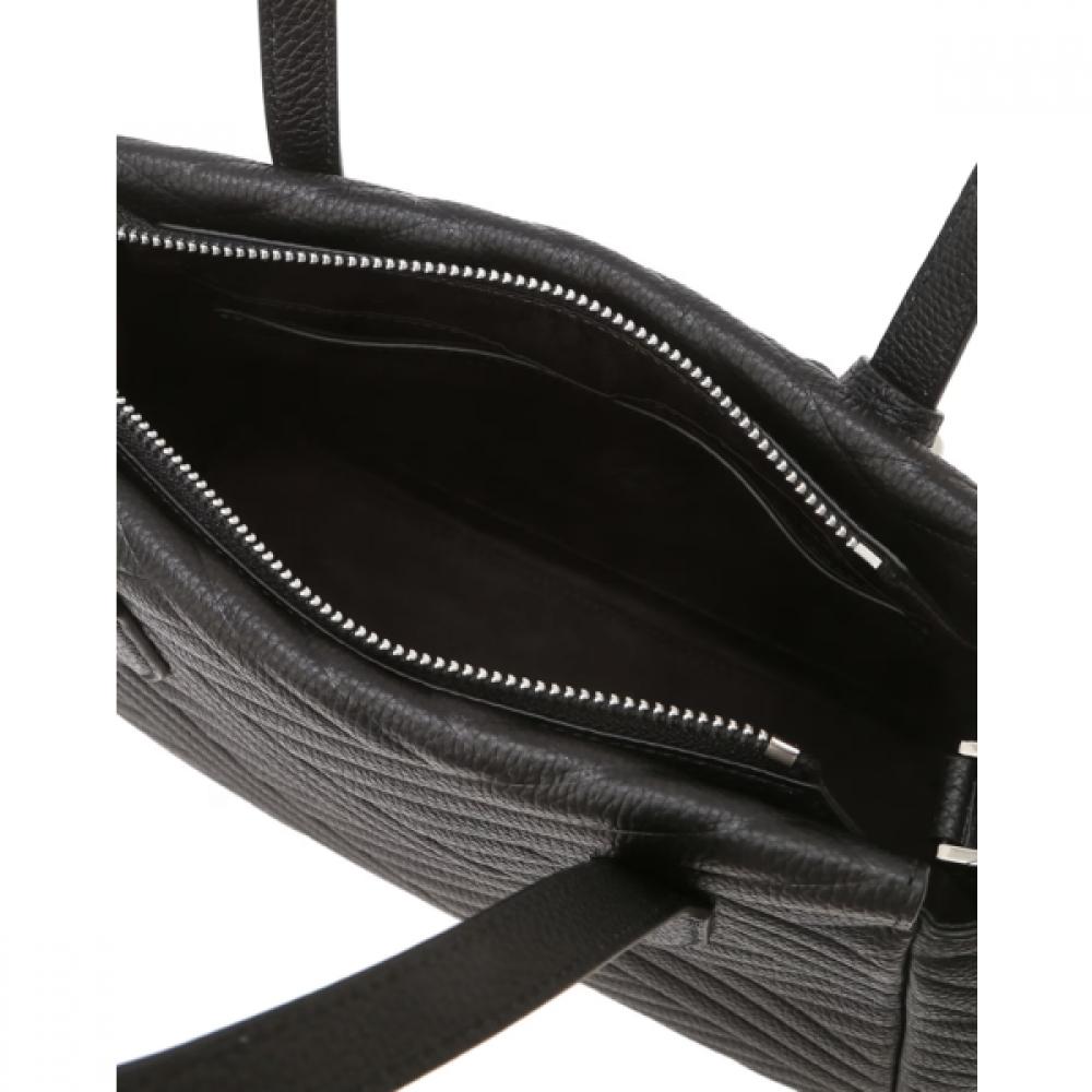 Daks Black Leather Tote Bag With Logo Dcba6f376bk