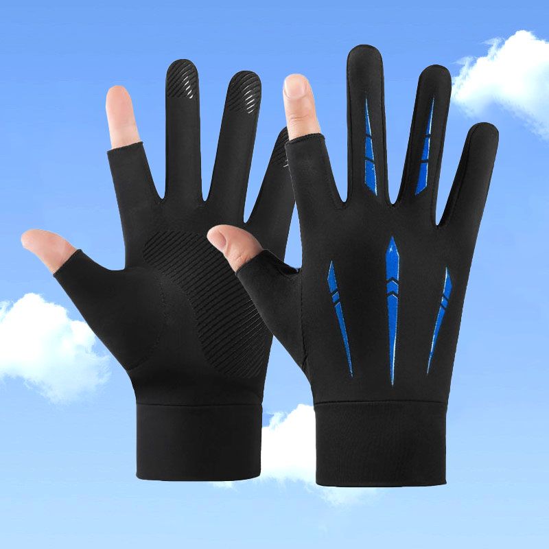 

Men Driving Sweat-Absorbent Fishing Touch Screen Sunscreen Ice Silk Gloves Non Slip Exposed Two Finger Half-Finger Riding Gloves Locomotive Arrow Non Slip 2 finger [blue]] All yards