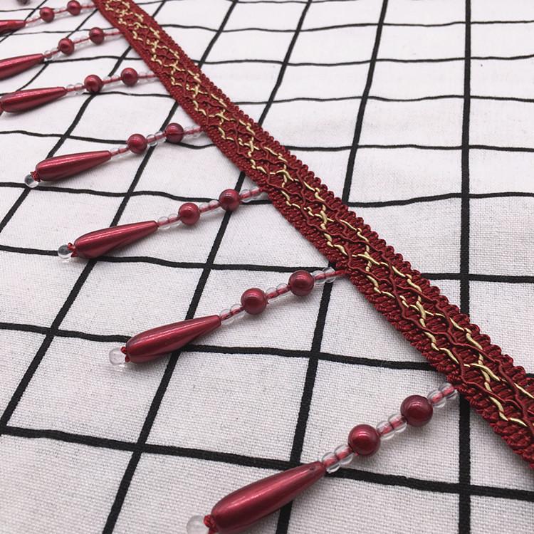12M Curtain Beads Lace Tassel DIY Curtain Mantle Head Decor Accessories Imitation Pearl Beaded Fringe Lace Trim Upholstery