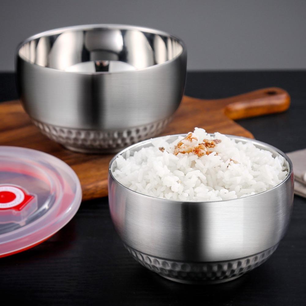 2 Piece Unbreakable Double-layer Rice Bowl Hammered Pattern Insulated Bowl Children's Bowl Canteen