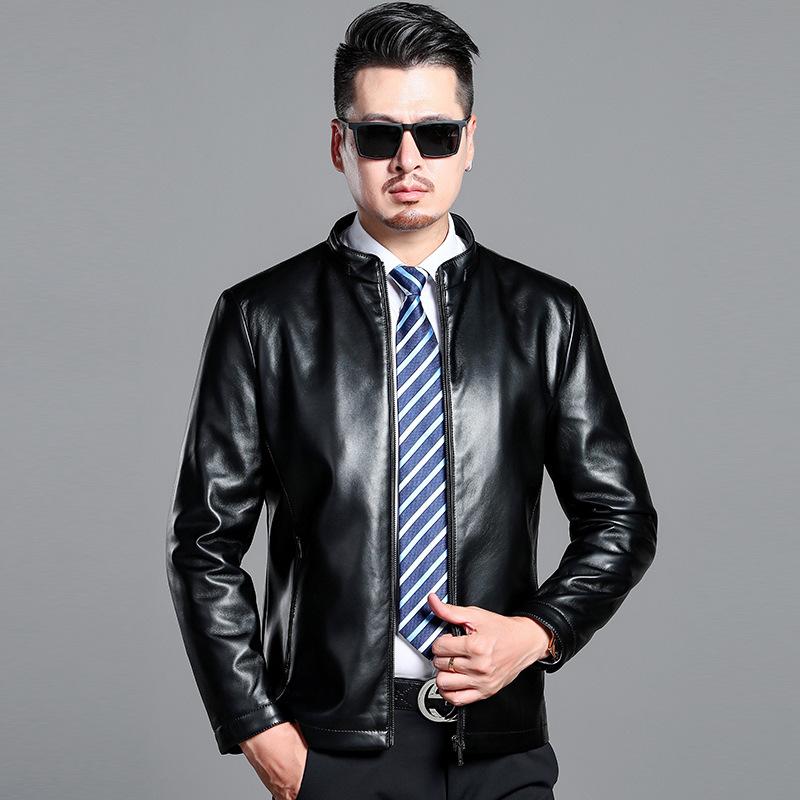 Spring and Autumn Genuine Leather Men's Stand Collar Jacket Plus Size Sheepskin Leather Jacket