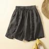 Women's Summer 2024 Retro Cotton Linen Ruffle Wide-Leg Shorts - Casual, Loose Mid-Length.