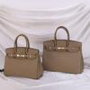 New Lychee Pattern Color Matching Spoof Platinum Bag Fashion Top Layer Cowhide Women's Handbag Genuine Leather Shoulder Bag
