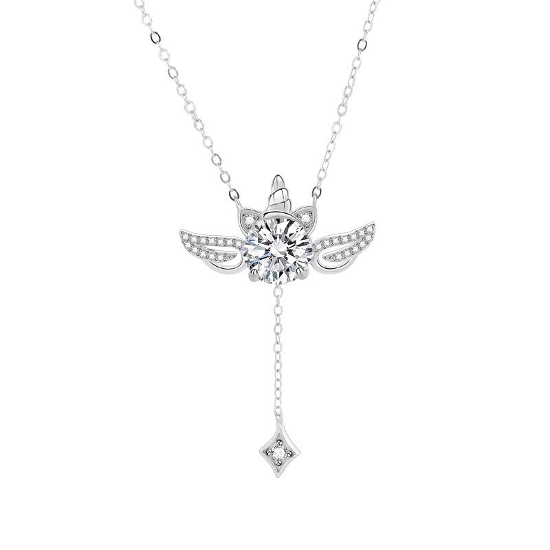 Traum Einhorn Halskette Damen Leichter Luxus Premium Gefühl Engelsflügel Amor Herz Flash Diamant Halskette