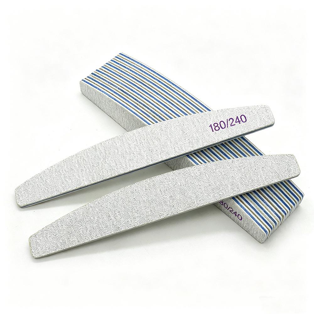 Gray-White Sand Half-Moon Nail File, Wear-Resistant, Washable, Non-Shedding, Double-Sided Grinding Strip with Teeth.