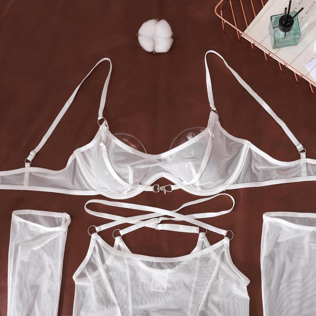 2025 Cross-border Mesh Breathable Stockings & Ultra-thin Lingerie Set