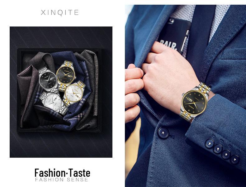 Men's Minimalist Roman Dial Waterproof Stainless Steel Wristwatch with Date, Day, and Luminous Features for All Ages.