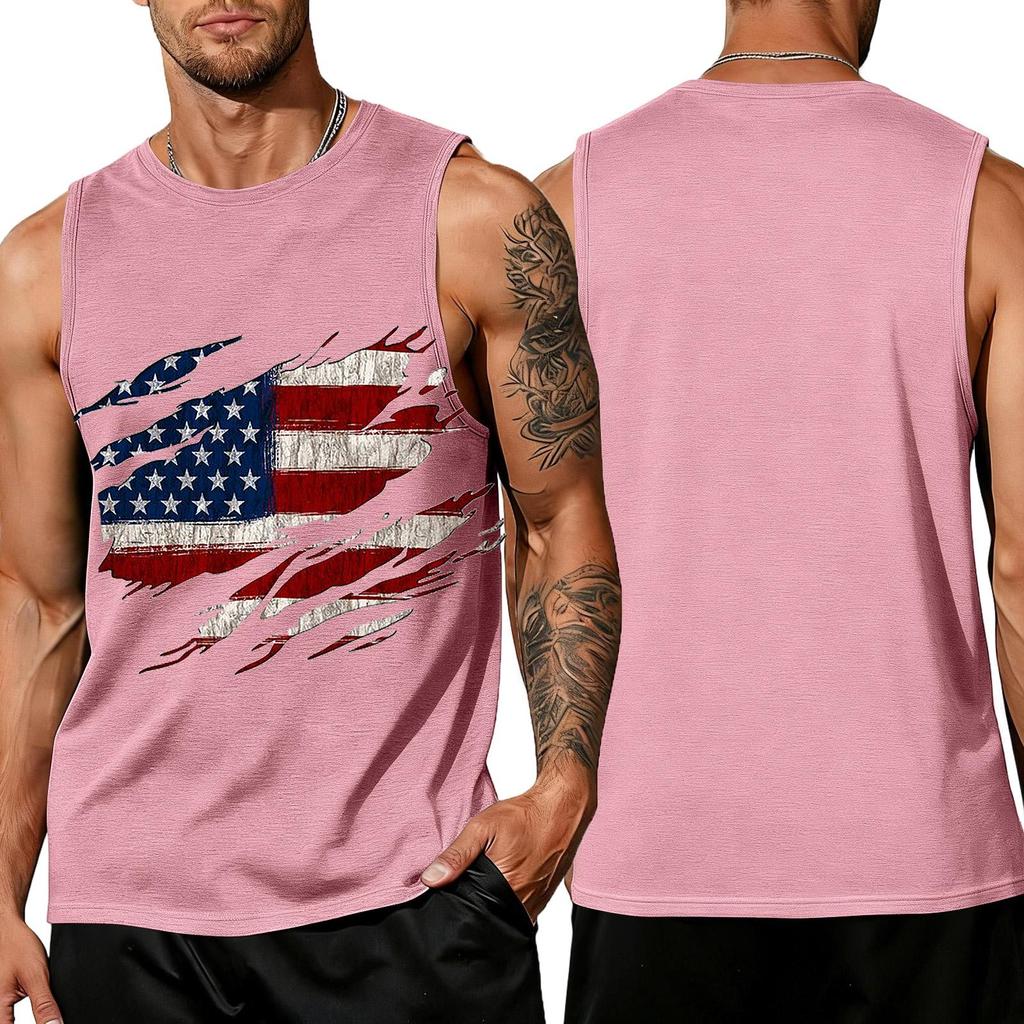 Men's Sleeveless Tank Top Casual Loose Fit Summer Daily Wear Muscle Shirt with Flag Graphic Print Lightweight Breathable Fabric