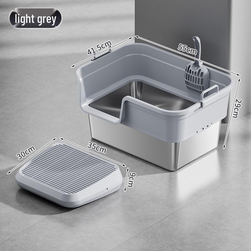 Semi-Enclosed Stainless Steel Cat Litter Box with High Walls, Splash and Leak Resistant, Large Top-Entry Design.
