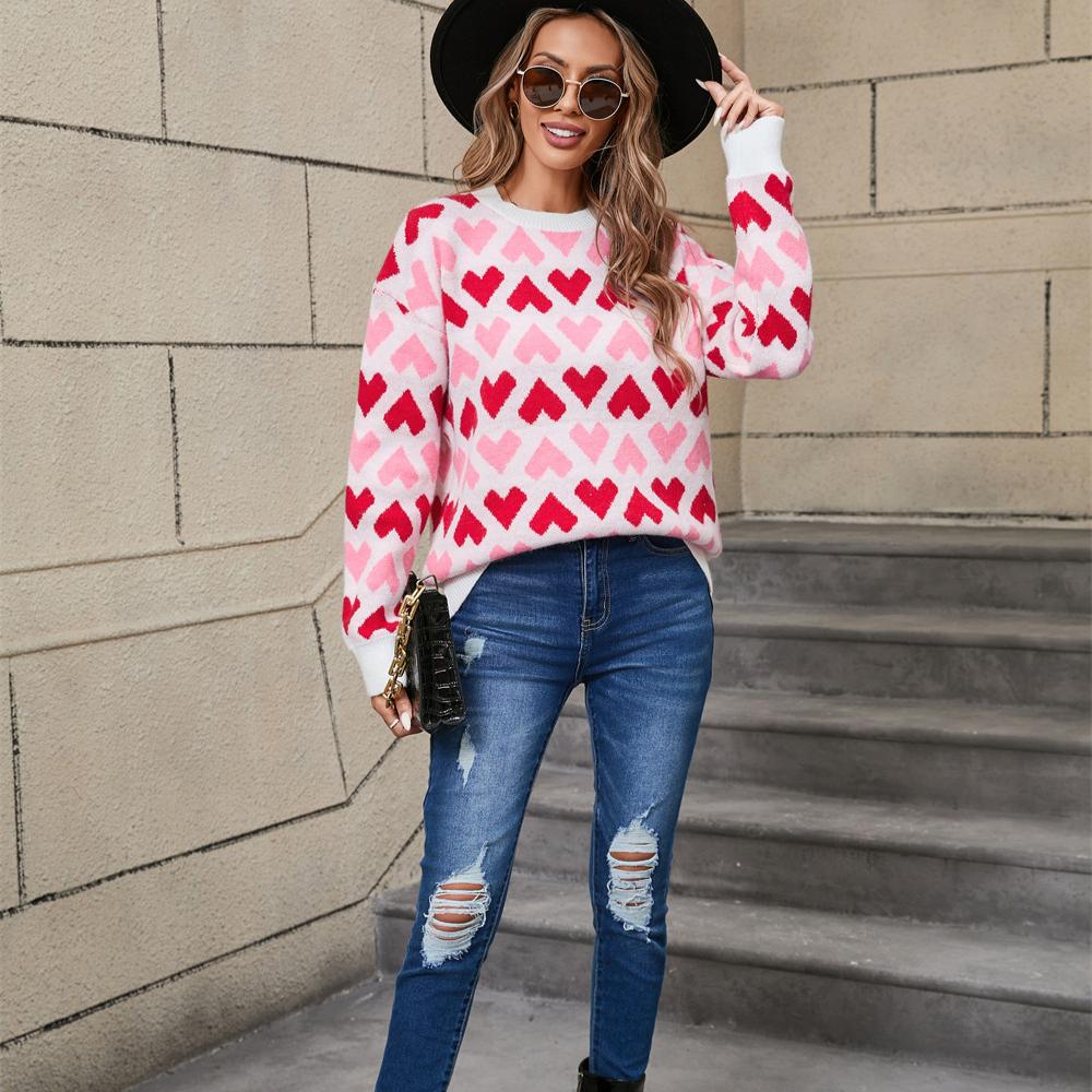 Love Lover Crew Neck Pullover Small Peach Heart Sweater Women