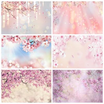 Frühlingsrosa Blumen Hintergrund Glitzer Licht Bokeh Floral Kirschblüte Neugeborenes Baby Porträt Fotografie Hintergrund Fotostudio