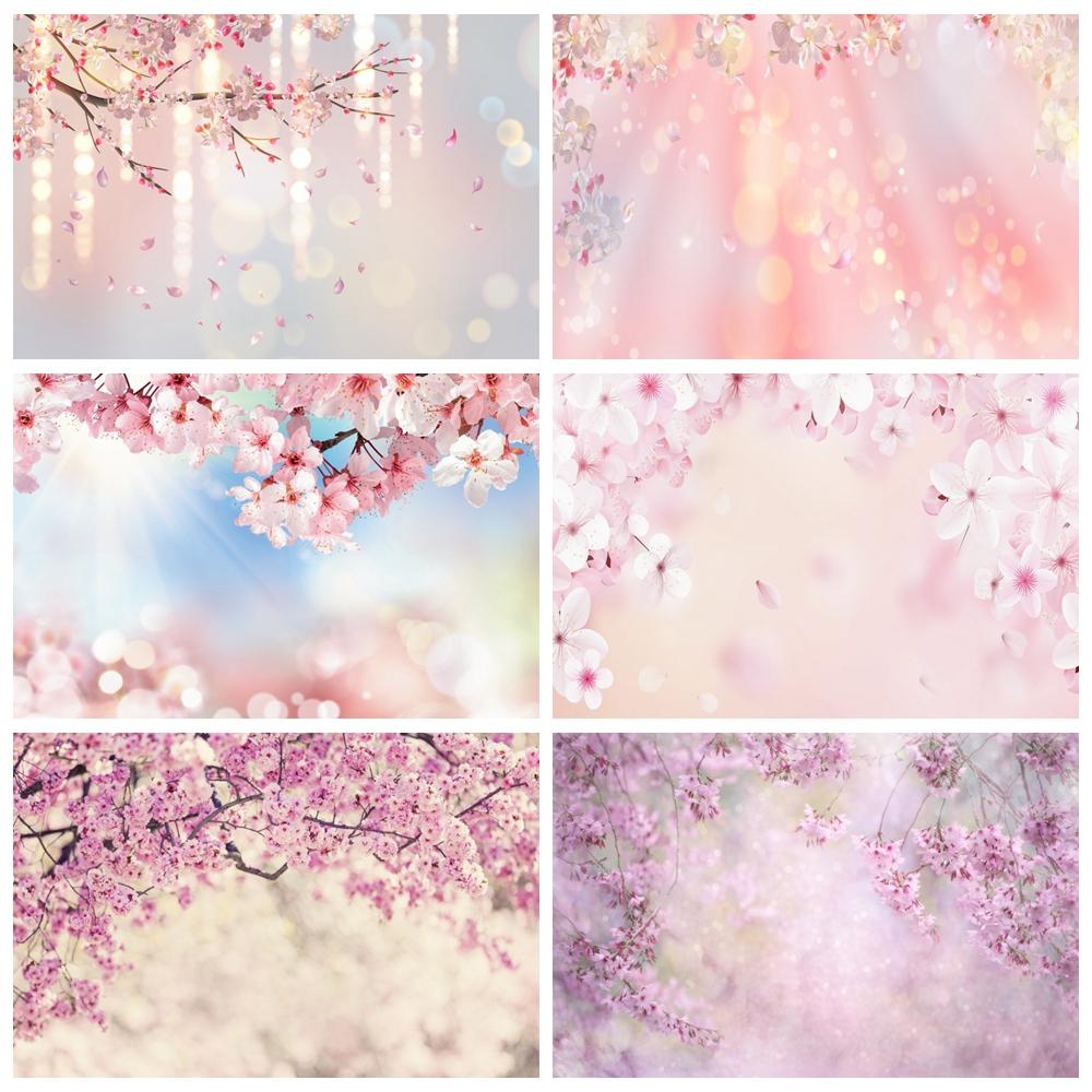 Frühlingsrosa Blumen Hintergrund Glitzer Licht Bokeh Floral Kirschblüte Neugeborenes Baby Porträt Fotografie Hintergrund Fotostudio