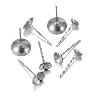 100 piezas de acero inoxidable en forma de copa para pendientes, pasadores para orejas, accesorios para hacer joyas, aretes, base en blanco, se adapta a cristales.