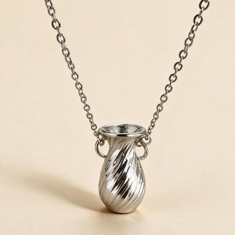 Gentle Style Silver Vase Pendant Necklace with Colorful Daisy Accents