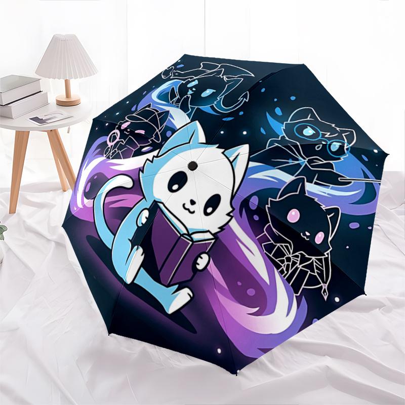 

1pc Creative Reading Cat Pattern Automatic 3-Fold Umbrella, 8 Iron Frames, High-Value Folding Umbrella, Suitable for Office, Travel and Outd