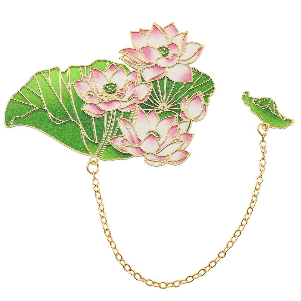 Creative Metal Lotus Flower Bookmark Painted Pendant Brass Bookmark Tassel Chinese Style Reading Markers Stationery