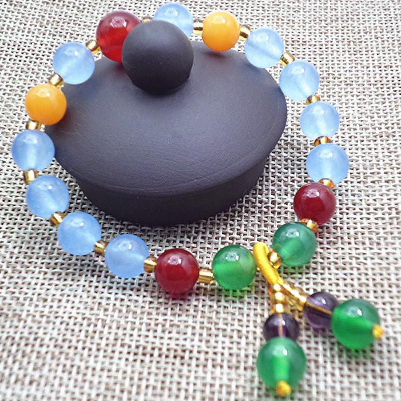 Ethnic Style Women's Chalcedony & Amethyst Crystal Beaded Bracelet