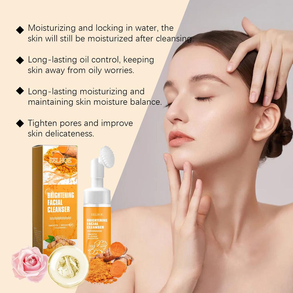 EELHOE  Turmeric Facial Cleanser Gentle Cleansing Facial Pore Skin Refreshing Oil Control Moisturizing Water Locking Cleanser
