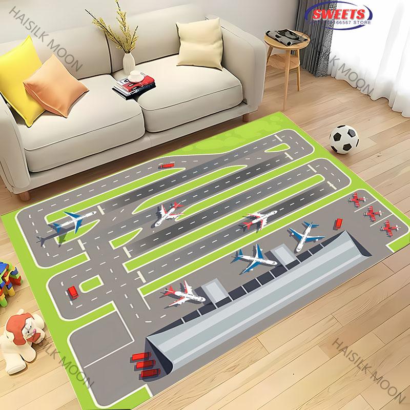 1PC Aviation Theme Airplane Runway Carpet for Home Soft Rug Kid's Playmat Coffee Table Mat Leisure Balcony Doormat Washable Mat