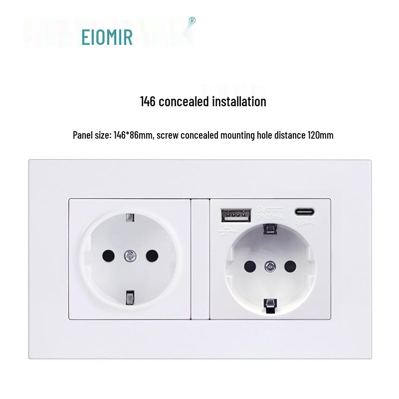 Europeisk tysk standard dobbelt USB og type C-stikkontaktpanel