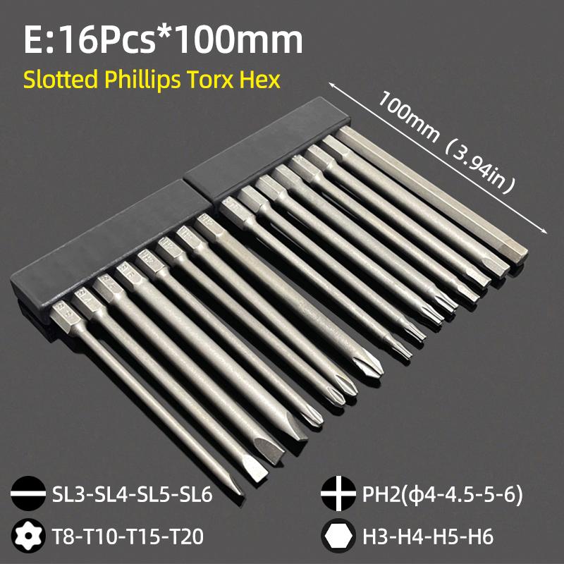 Magnetic Screwdriver Bits Set Slotted Phillips Torx Hex Head Drill Bit 1/4" Hex 50/65/100mm S2 Steel Screw Driver Hand Tools