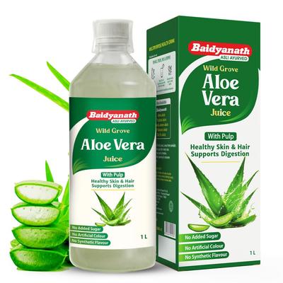 Jus d'Aloe Vera Baidyanath (avec pulpe)- 1000ML | Sans sucres ajoutés | Source de nutriments naturels, Renforce l'immunité et la digestion (Paquet de 1)