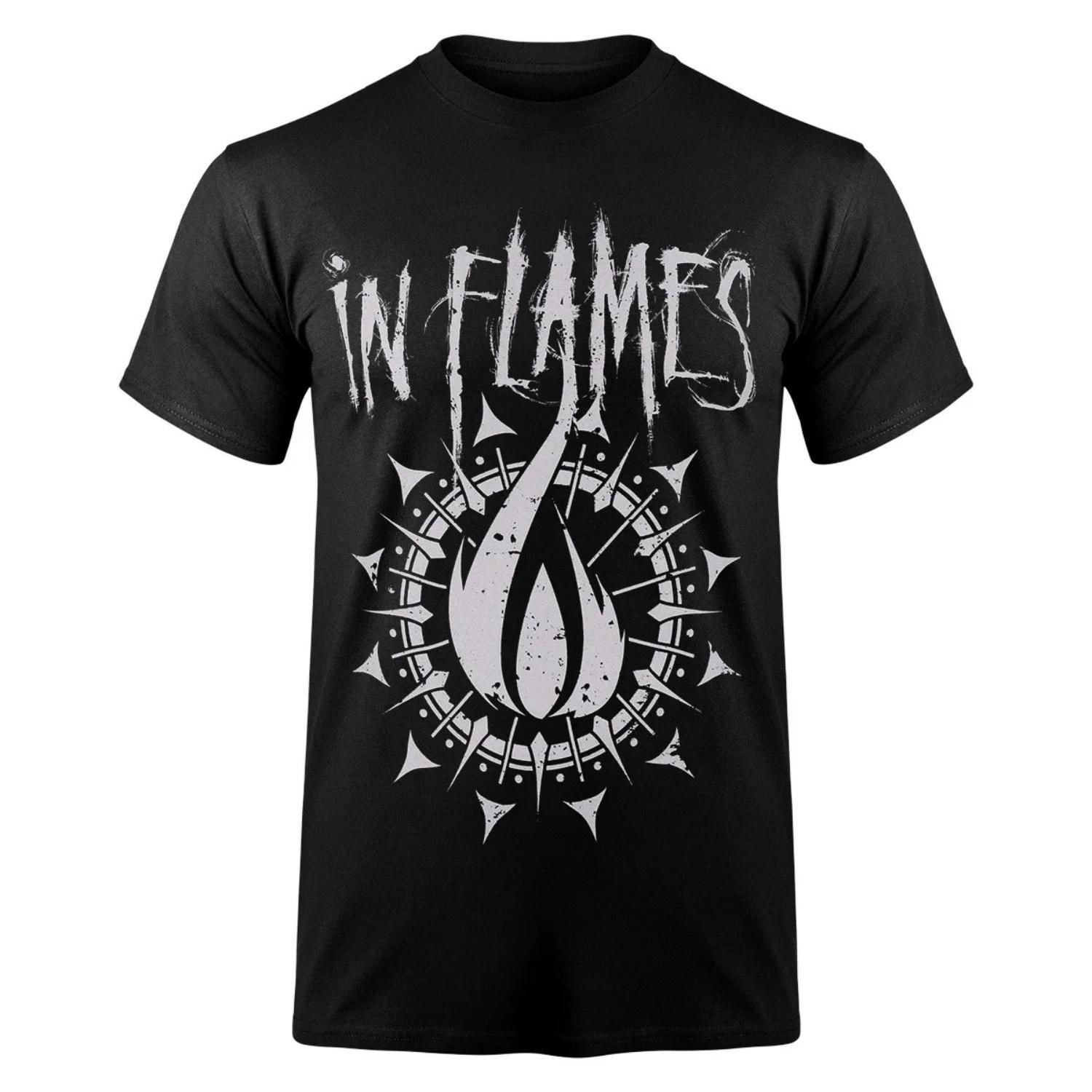 

IN FLAMES Футболка с пламенем Мужская Женская С коротким рукавом Хлопковые футболки Ретро Хип-хоп Рок-группа Y2k Топы Женская одежда S чёрный