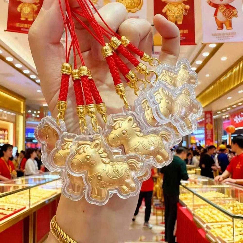 Cartoon Design Gold Horse Keychains Get Rich Zodiac Horse Keychains Bag Pendant New Year Party