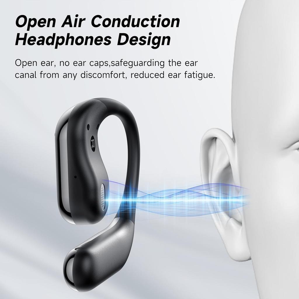 Open Ear Bluetooth 5.4 Headphones, Wireless Earbuds Sport Over Earphones with Ear Hooks 50H Playtime Ear Buds LED Display Charging Case, Waterproof
