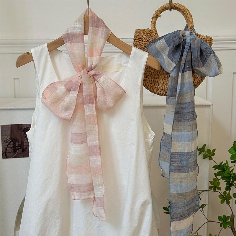 Silk scarf long strip high-end new literary stripe breathable sweat-absorbing neck small scarf thin scarf women's headscarf headband