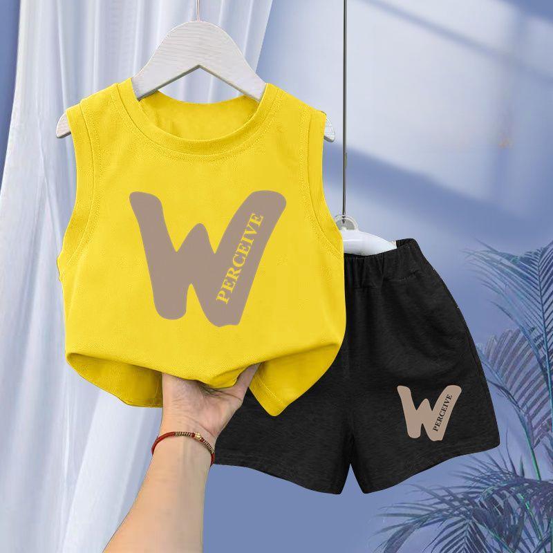 

Летний детский жилет для мальчиков и девочек, футболка без рукавов, топ, комплект из двух предметов с рисунком 100 жёлтый