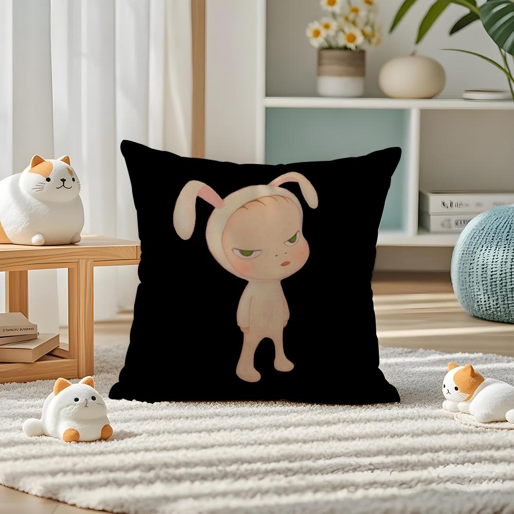 Yoshitomo Nara Pillow Case Silky Elegant Comfort Sofa Bed Invisible Zipper