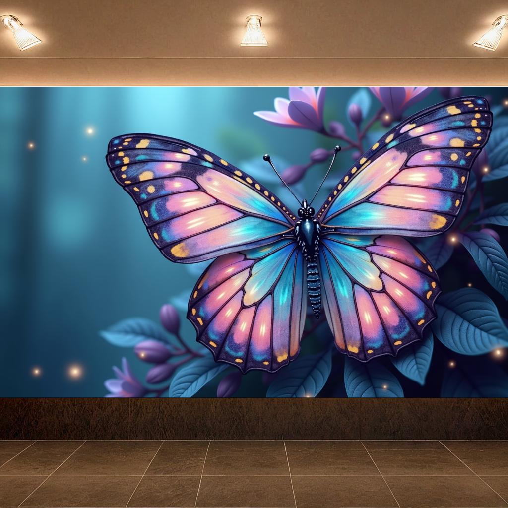 Blue Butterfly Forest Theme Banner Enchanted Nature Magical Glow Backdrop Garden Decoration Party Photography Background Props