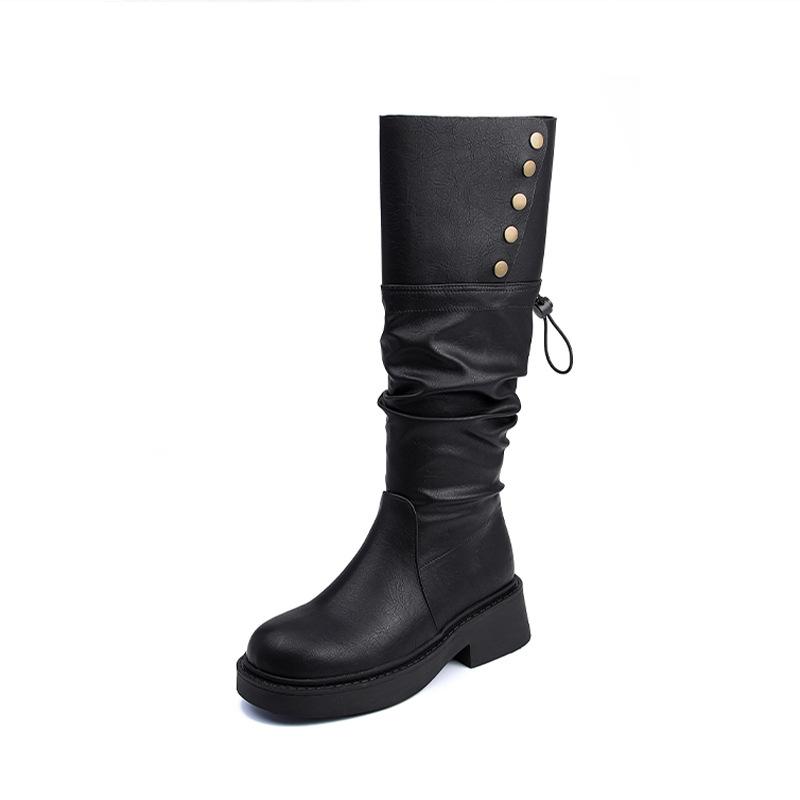 Winter new long knight boots women's wear high-end thick-soled women's boots long tube but knee-fold piled boots