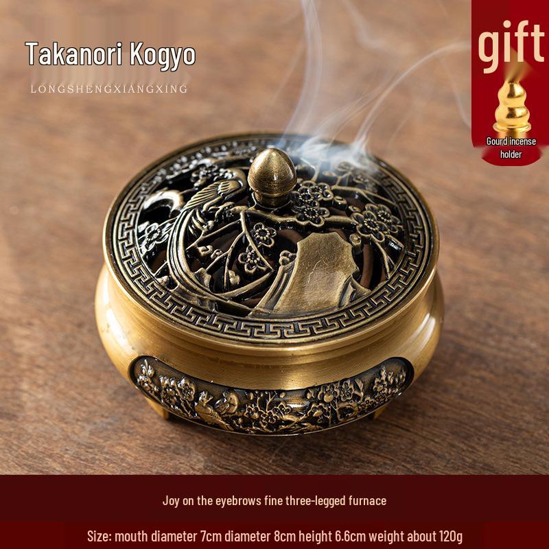 Antique Bronze Incense Burner for Indoor Use - Three-Legged Chinese Zen Aloeswood & Sandalwood Burner for Tea Ceremony & Aromatherapy.
