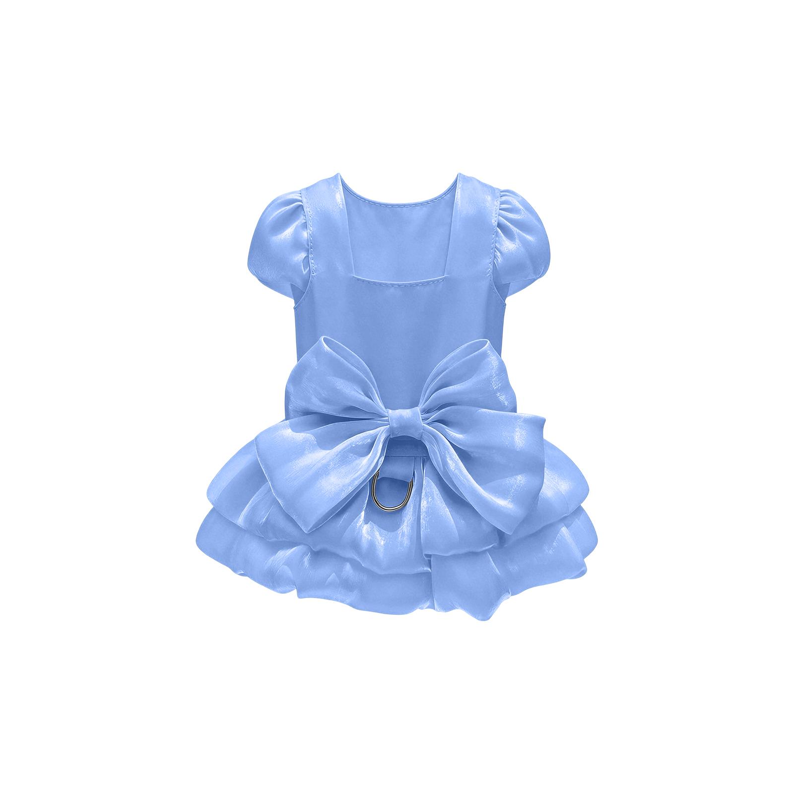 

Elegant Pet Dress With Large Bow, Shiny Satin Dog & Cats Formal Outfit, Cute Ruffled Skirt For Small Medium Dogs Cats, Puppy Princess Wedding S синий