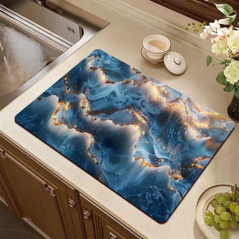 Marble Coffee Cup Ironing Mat  Modern Art Texture Drying Mat Kitchen Counter Coffee Bar Drain Mat