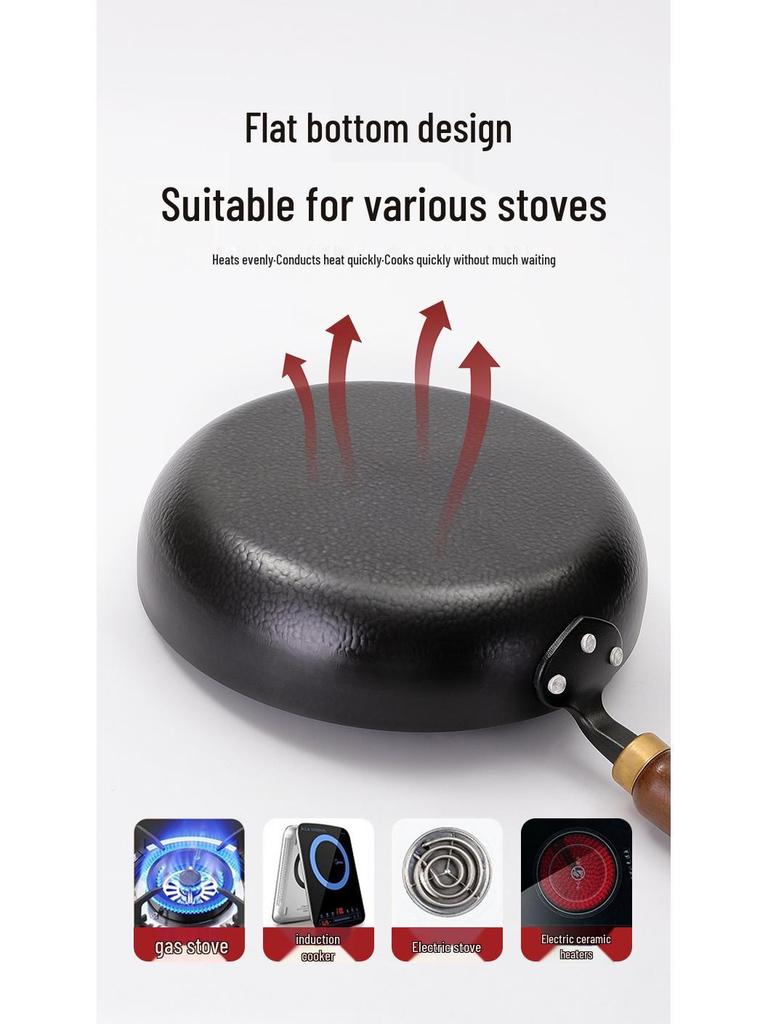 **Hand-Forged Non-Stick Zhangqiu Iron Frying Pan with Thick Flat Bottom**