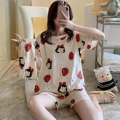 Pyjama Set Frau Kurzarm Shorts Student Homewear Zweiteilig Rundhals Oberteil Hase Windshorts Können Draußen Getragen Werden