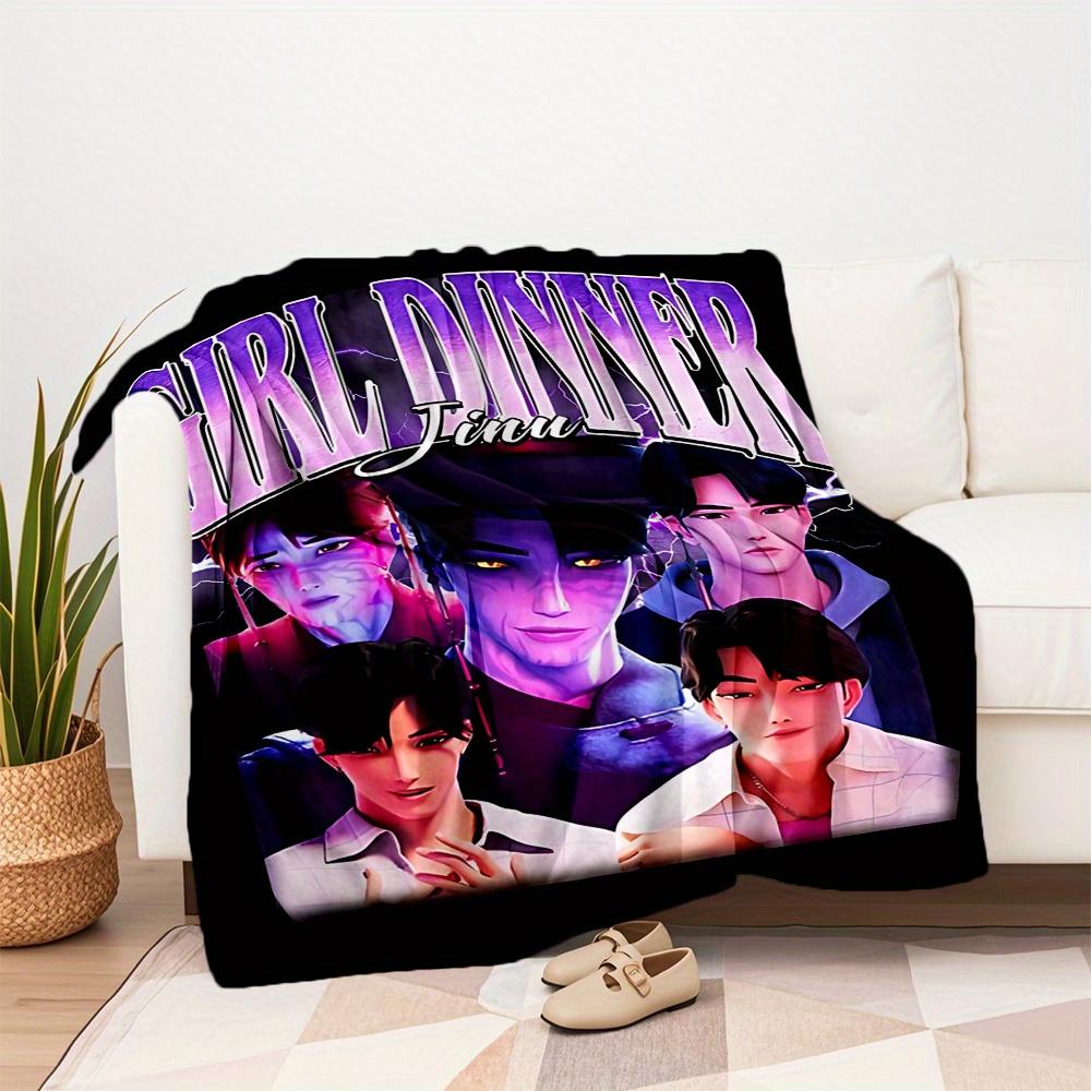1Pc KPOP, Demon Hunters Print Flannel Blanket, Comfortable for All Seasons, Home Decor, Warmth and Comfort, Perfect for Christmas Gifts821096
