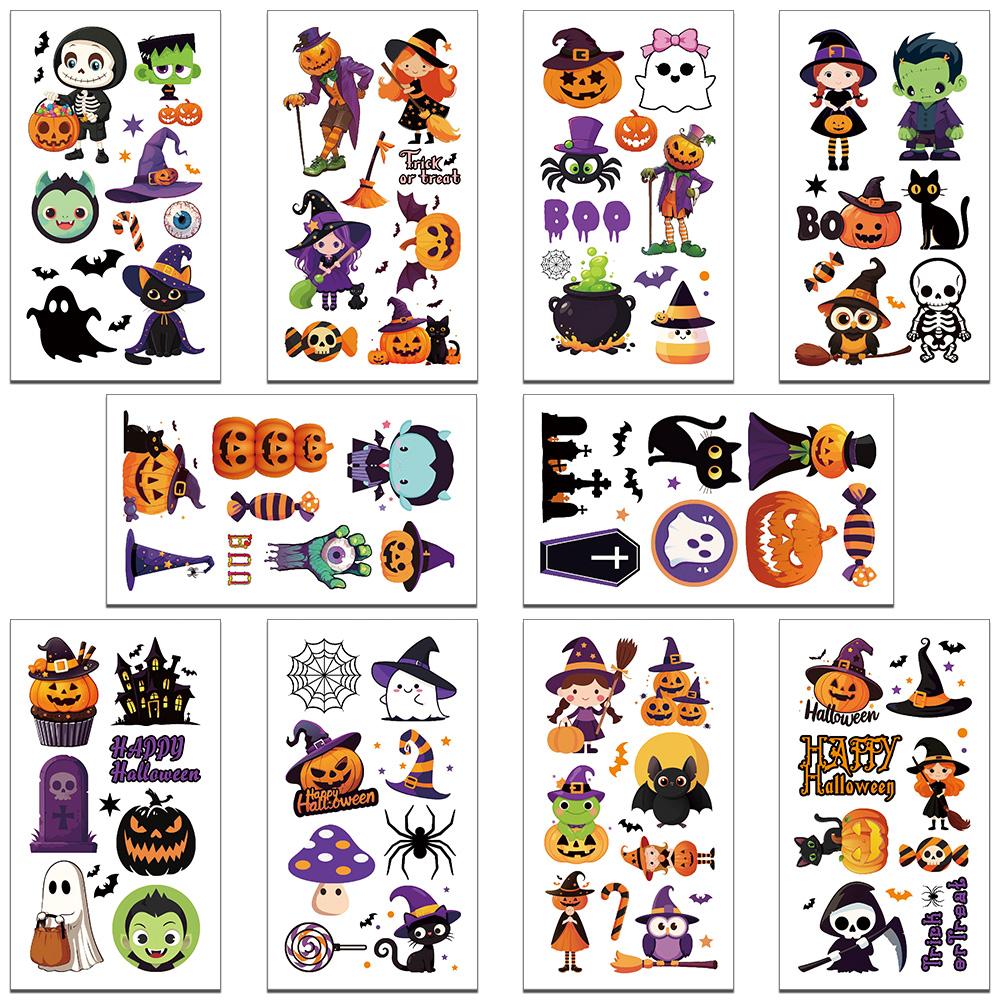 

10 листов наклейки-татуировки призрака тыквы на Хэллоуин для рук и тела, временные водонепроницаемые наклейки-татуировки для детей, праздничные принадлежности для вечеринок