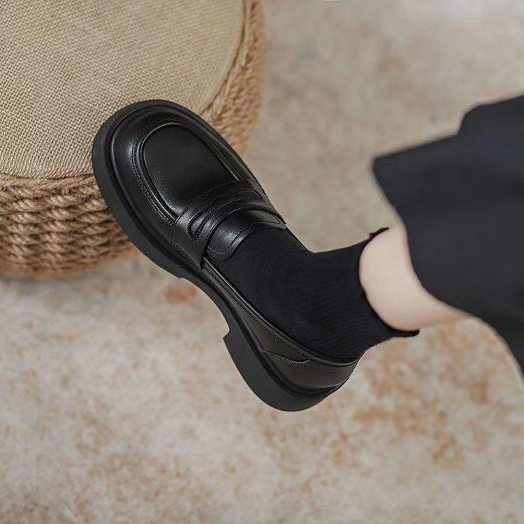 

Leather loafers women s 2025 spring new women s shoes platform sole one pedal jk single shoes heightening British style small leather shoes 35